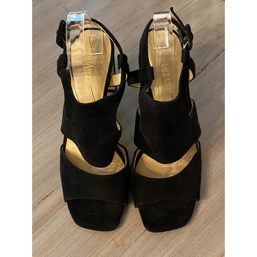 Enzo Angiolini Trudy Black Suede Block Heel Sandals Square Toe Womens 8M